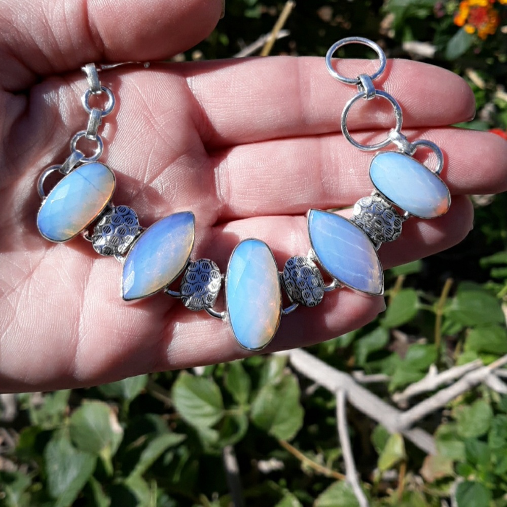 New Milky Opalite 925 Silver Bracelet.
